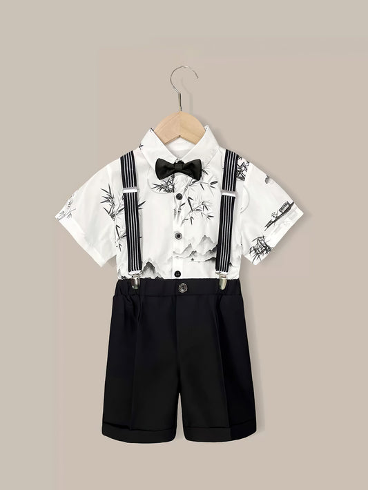 Children's Suspender Pants Set for Summer - Stylish English Style Boys' Outfit