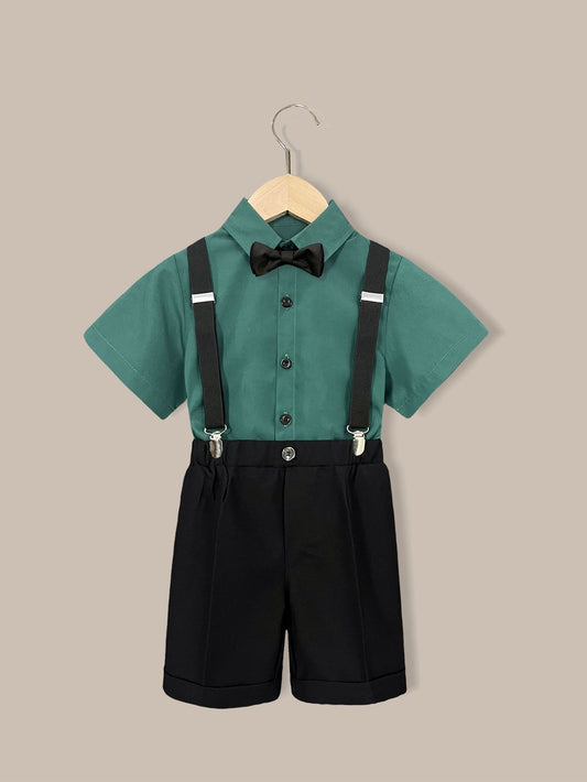 Summer British-style Green Children's Overalls Set for Performances