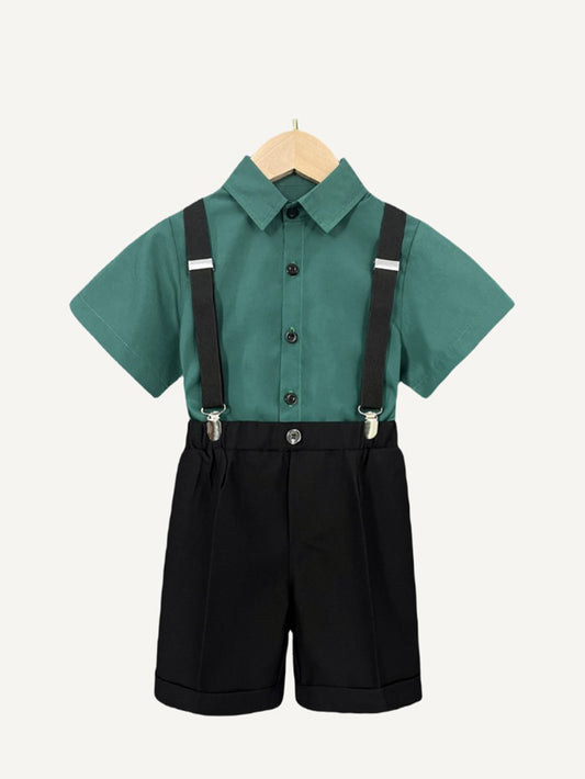 Summer British-style Green Children's Overalls Set for Performances